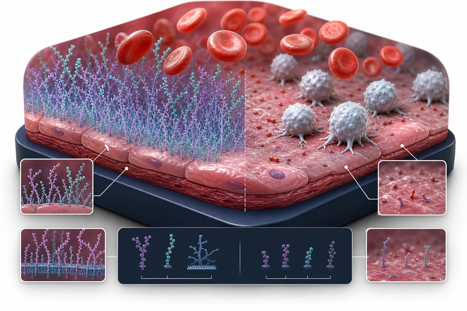 The Glycocalyx: healthy vs damaged endothelial barrier